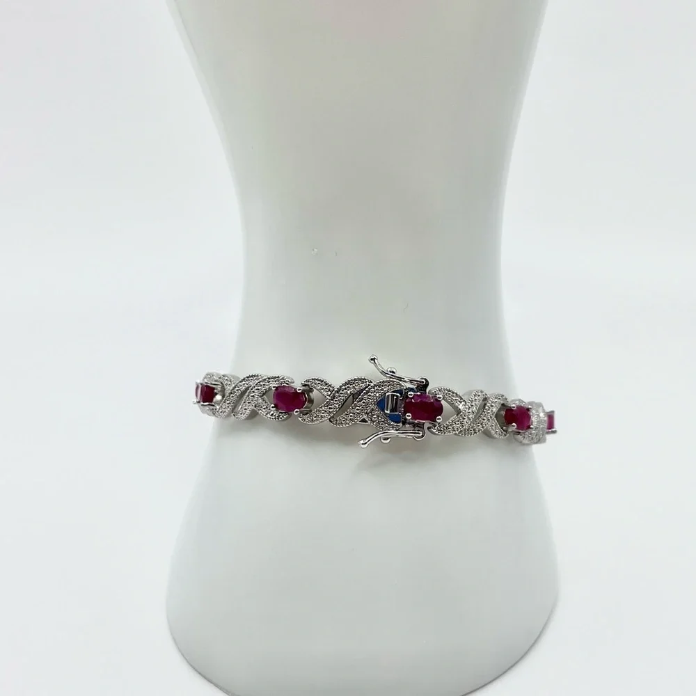 5.00 CT Genuine Ruby Rhodium Tennis Bracelet - Picture 3 of 4